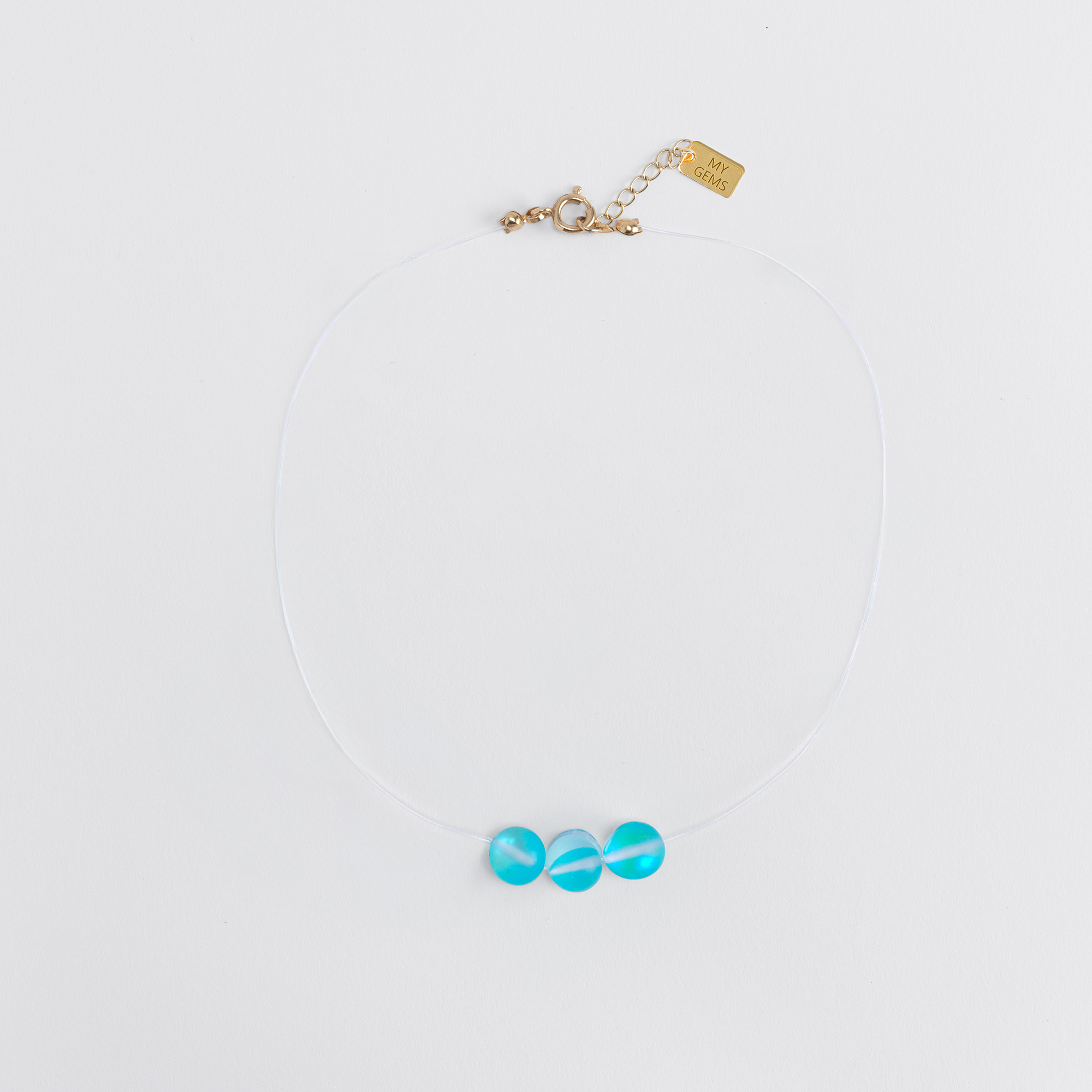 JESSI CLEAR TURQUOISE GLASS STONE NECKLACE