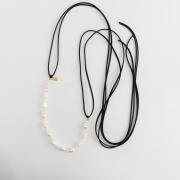 TORY FRESHWATER PEARL BELLY CHAIN – BLACK SUEDE CORD