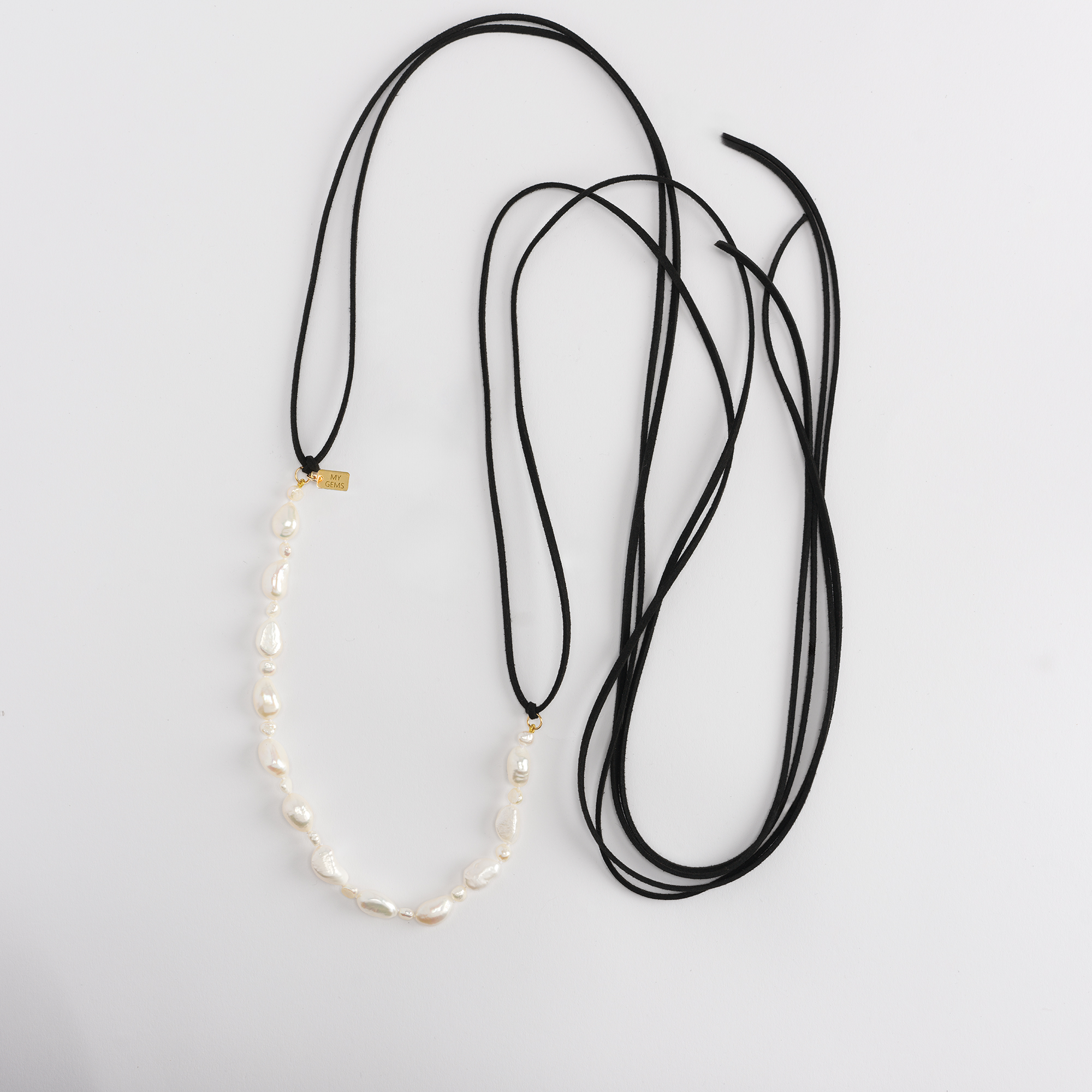 TORY FRESHWATER PEARL BELLY CHAIN – BLACK SUEDE CORD