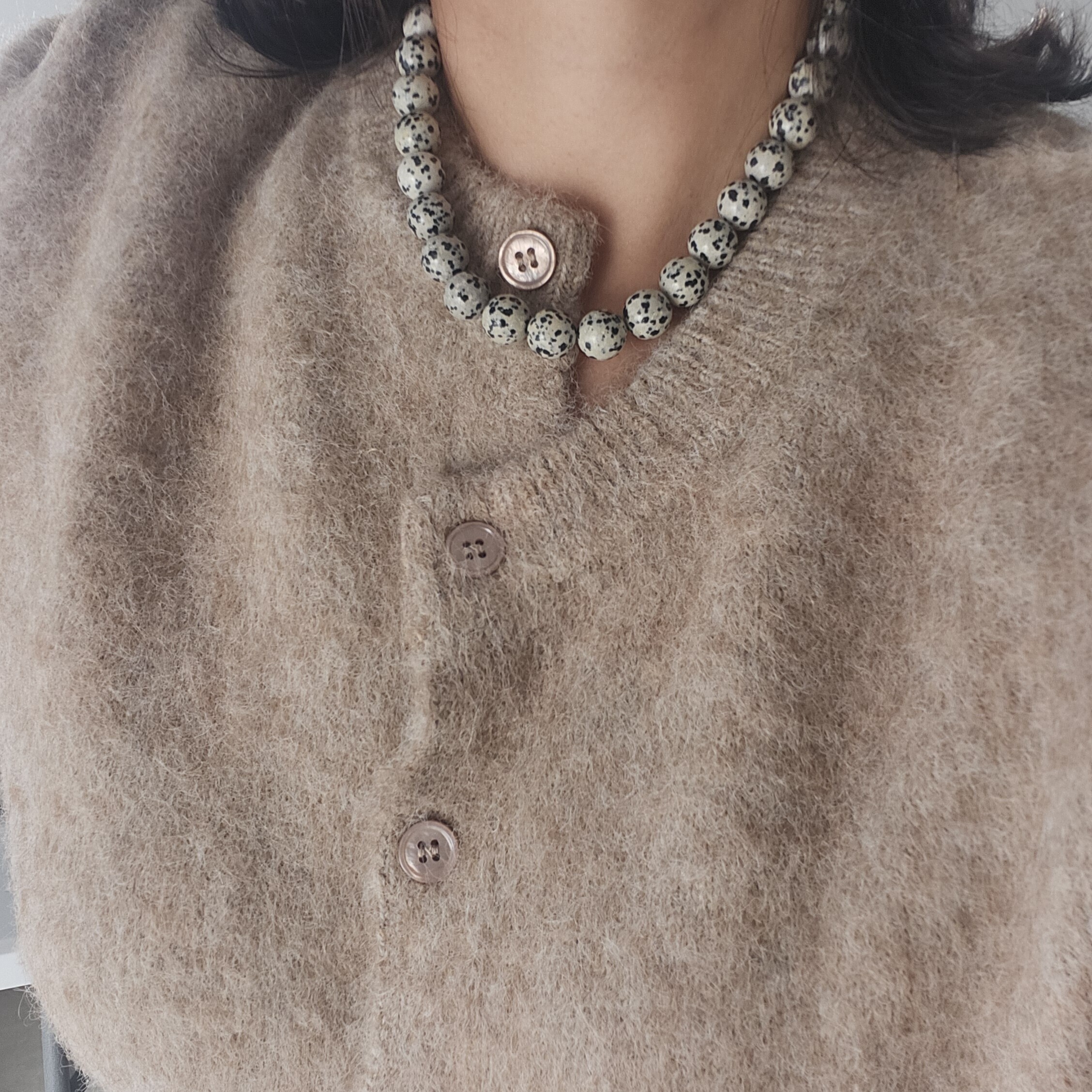 Alona Necklace dalmatian jasper gemstone necklace with gold-plated clasp by My Gems.