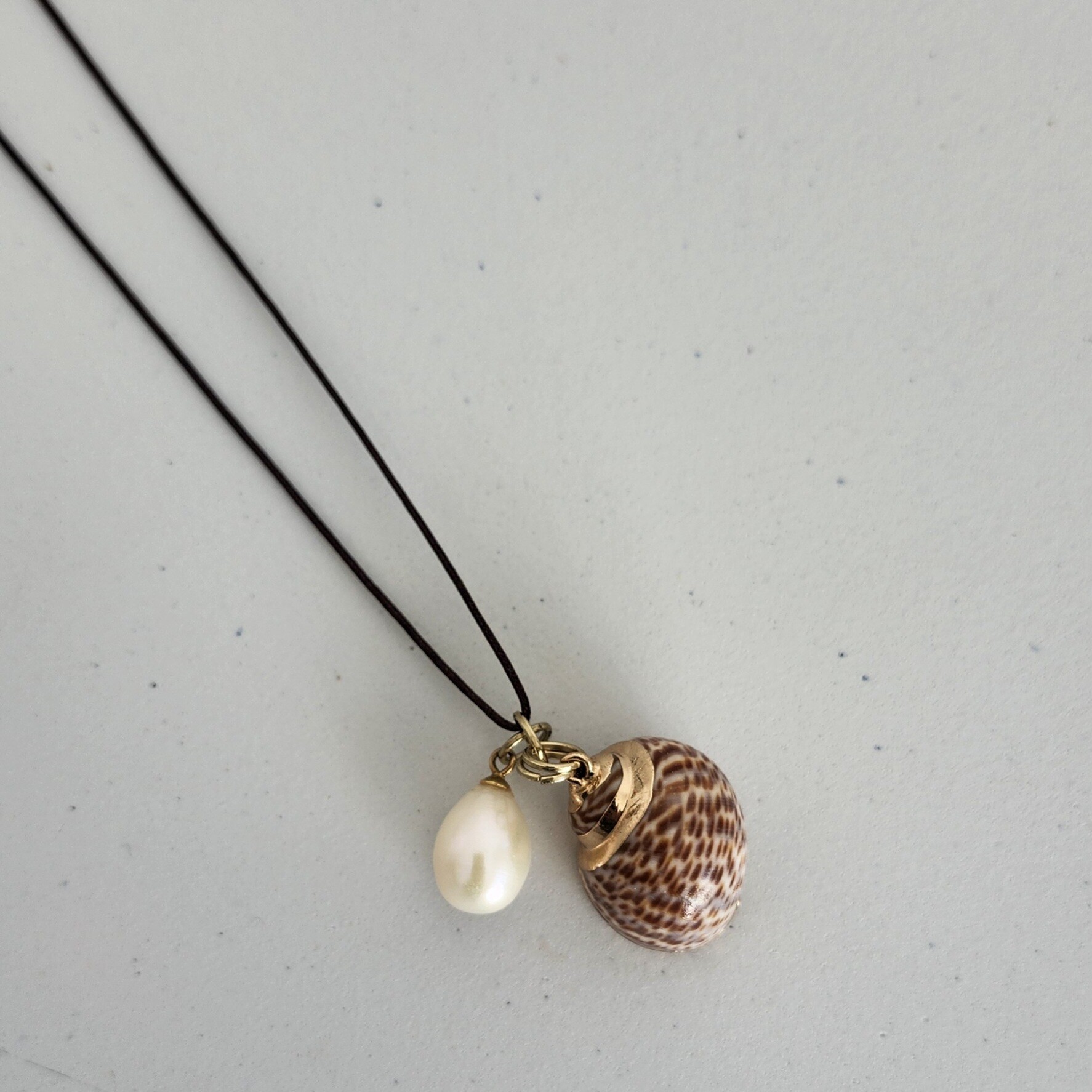 LILY shell pendant necklace with brown cord by MY GEMS