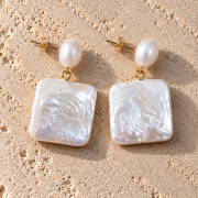FALL freshwater pearl drop earrings with mother-of-pearl pendants